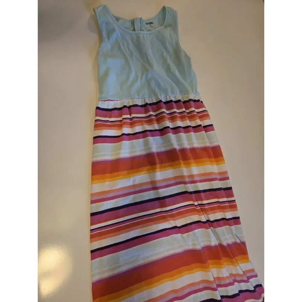Gymboree Girls Size 10 Maxi Dress Blue Multicolor Striped Sleeveless Cotton